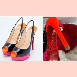 **RARE**Christian Louboutin Autographed Neon Lingback Peeptoe Heels